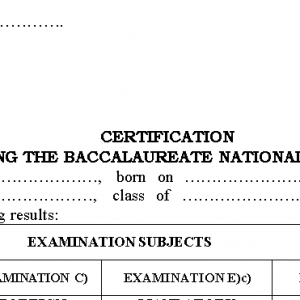 Certification for passing the Baccalaureate National Examination